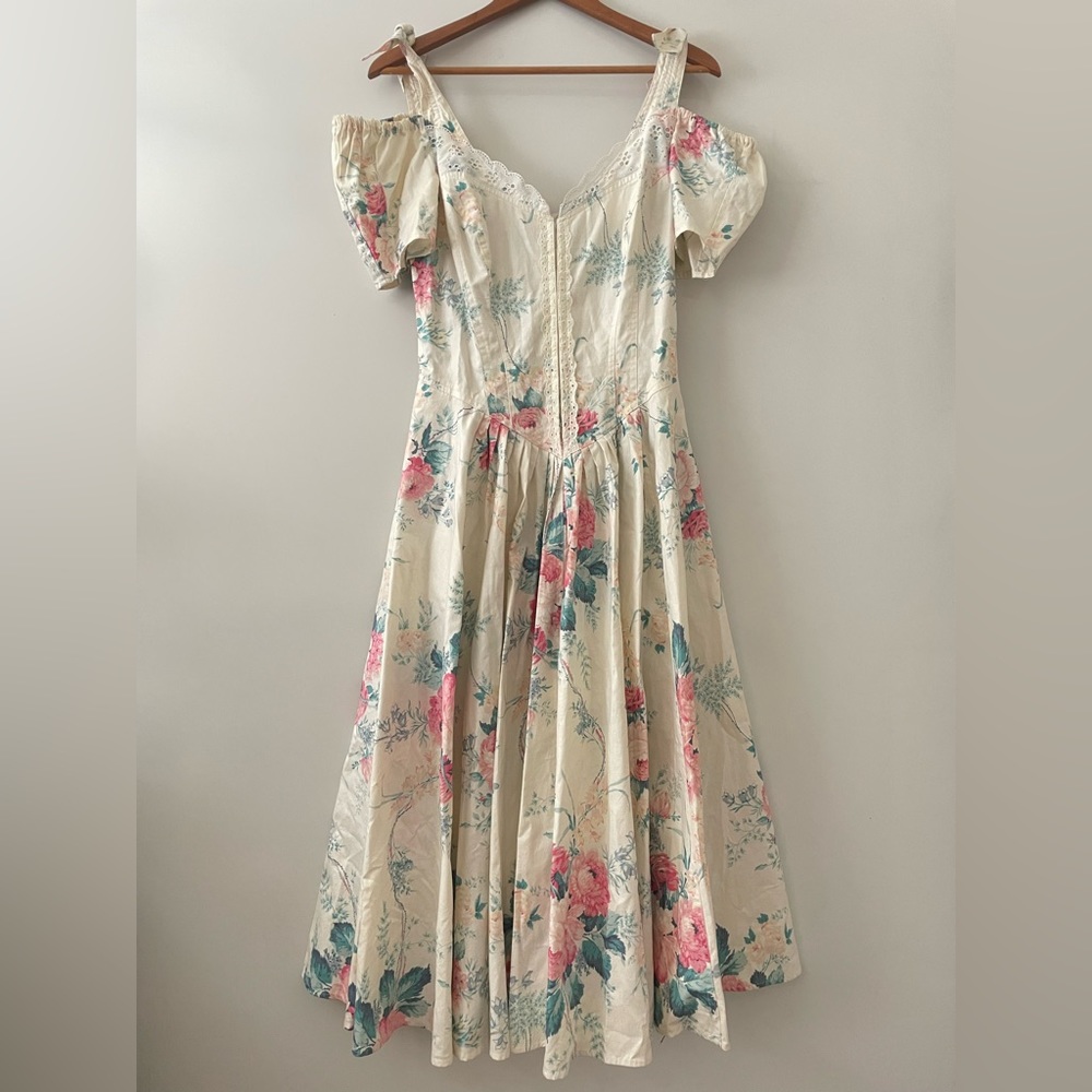 Vintage Karen Alexander floral corset dress size 10 made in USA 100% cotton